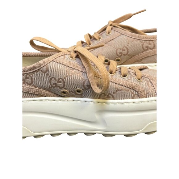 Gucci Blush GG Canvas Platform Sneakers Ivory Sole Lace-Up Size 37/7 - Picture 11 of 12